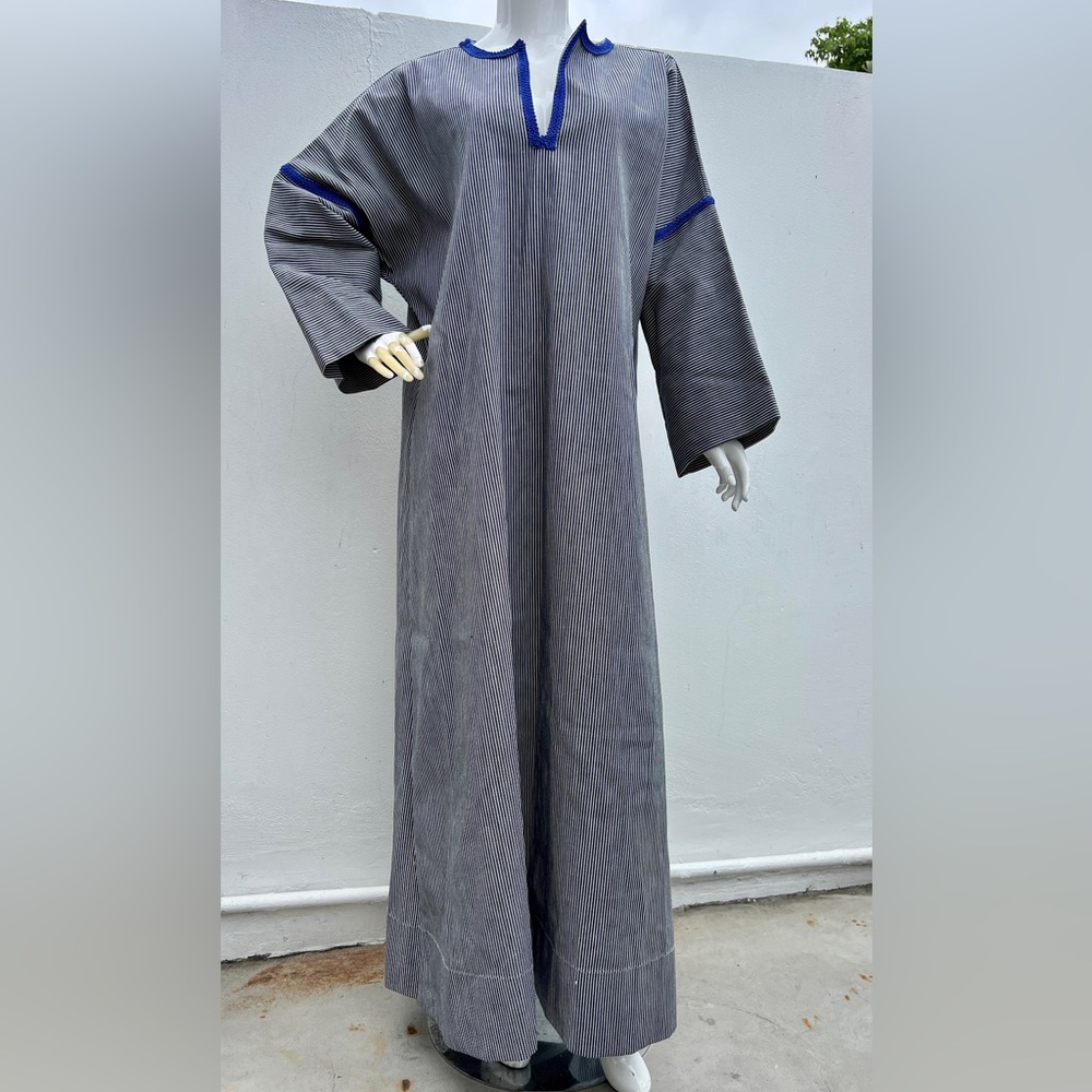 Pinstripe Soft Navy Blue and White Kaftan